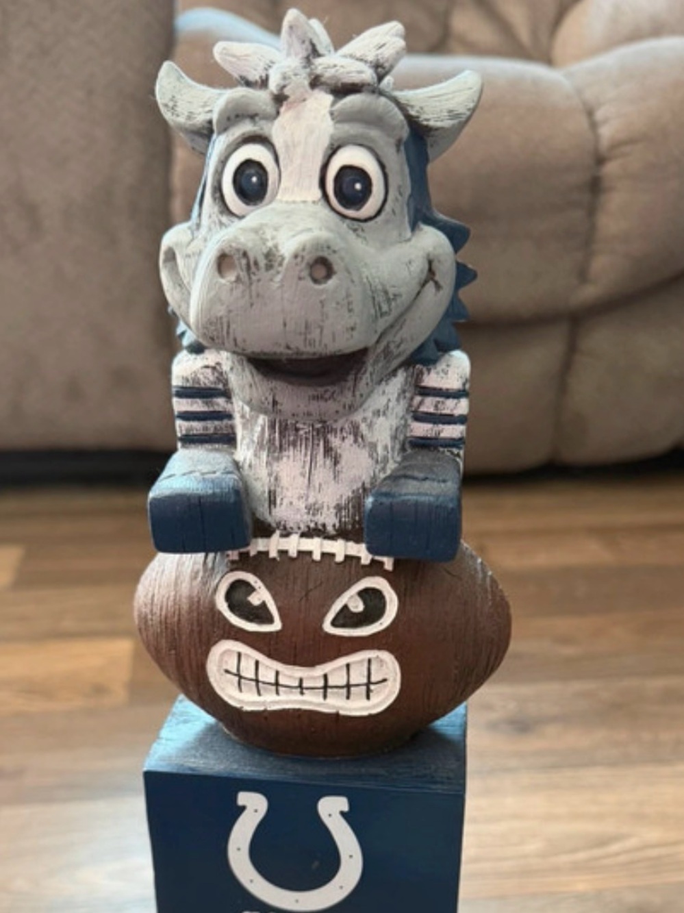 Blue and White Wooden Mascot Figurine - Home Accent NFL Colts